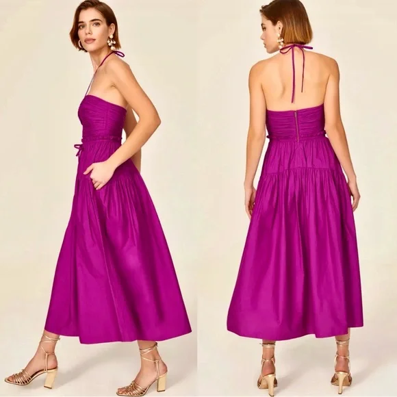 🌺🎉HP🎉🌺 NWT Ulla Johnson Ella Cutout Halter Dress Orchid - Picture 5 of 16